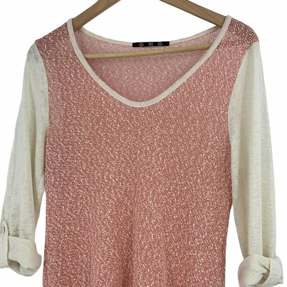 Womans Top M 9676 Nubby Knit Mixed Media Pink - Picture 3 of 7